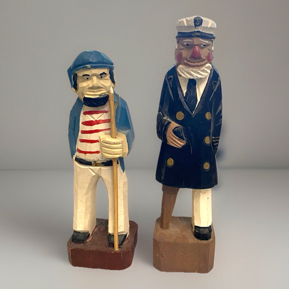 Wooden Other - Vintage Hand Carved Painted Wooden Folk Art Sea Sailor and Peg-Leg Ship Captain